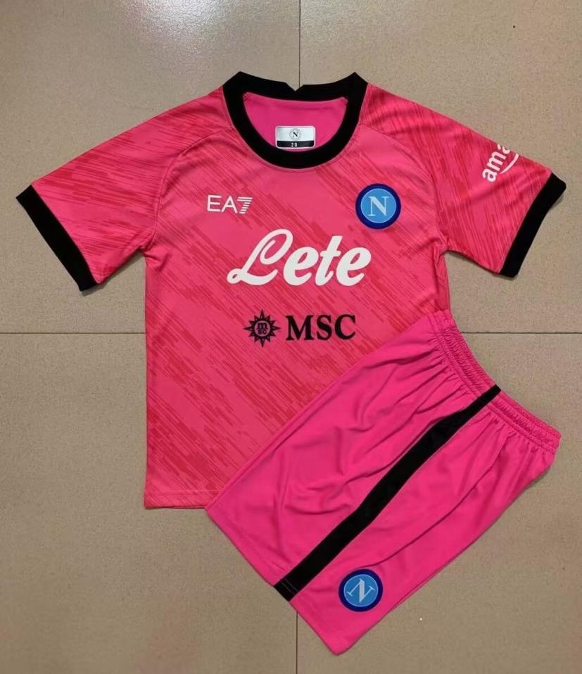 Kids-Napoli 22/23 GK Pink Soccer Jersey